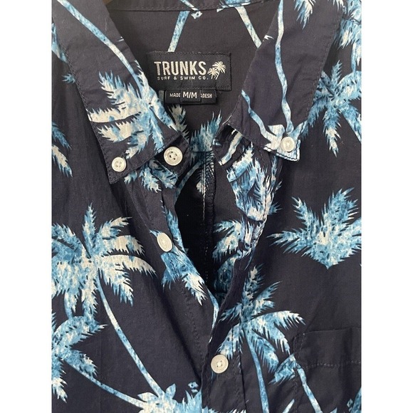 Trunks Surf And Swim Mens Navy Blue Size M Palm Tree Short Sleeve Tropical Shirt - Picture 5 of 11